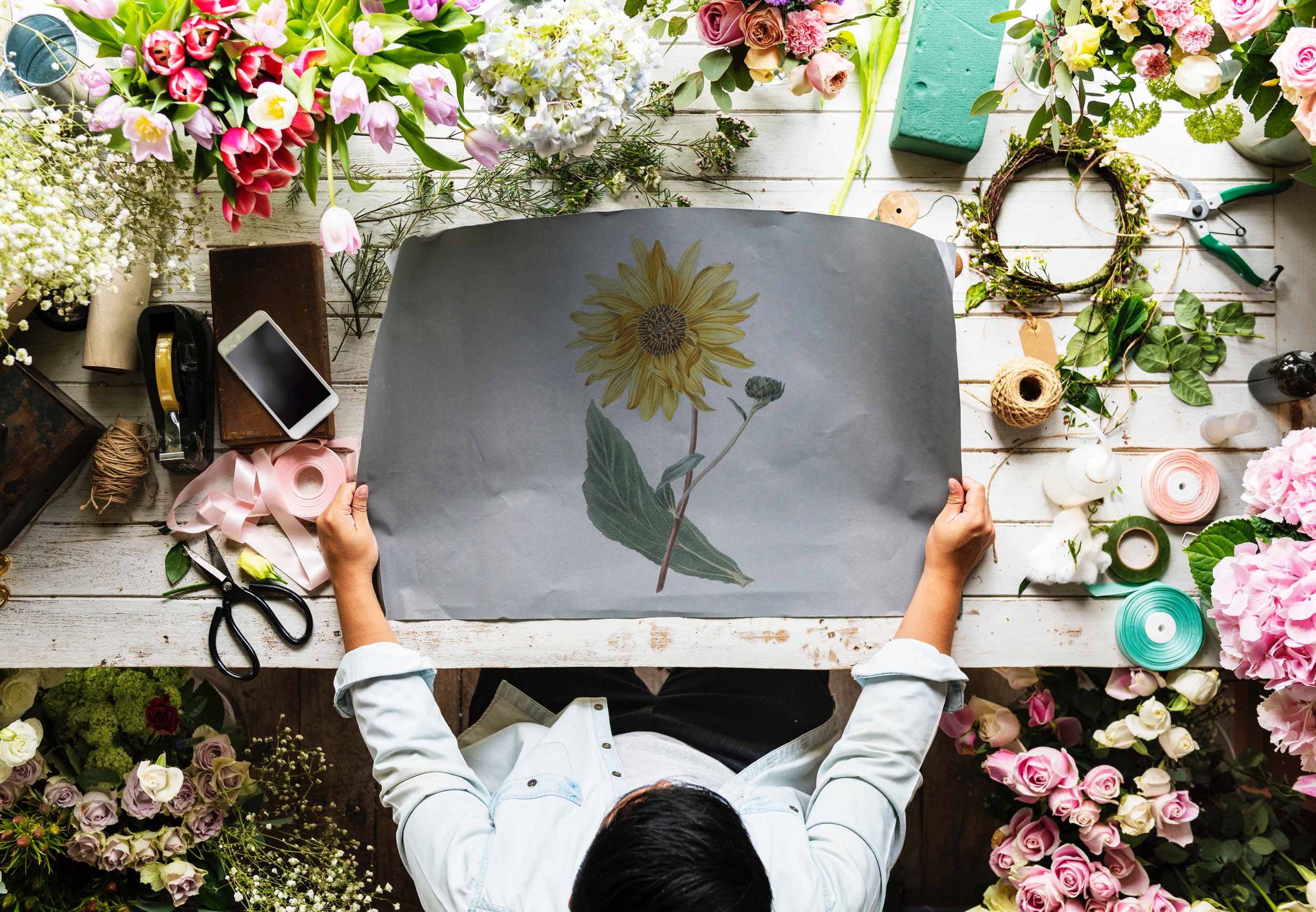 flowers on a table